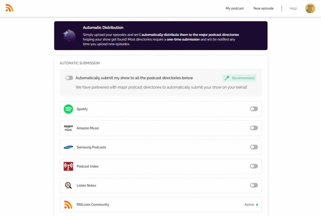 automatic podcast distribution to spotify and other podcast directories